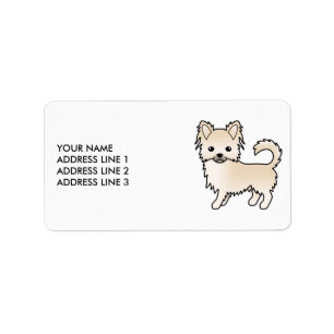 Etiqueta Chihuahua de abrigo largo crema perro de dibujos a