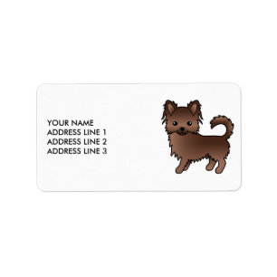 Etiqueta Chihuahua de pelaje largo de chocolate Perro de di