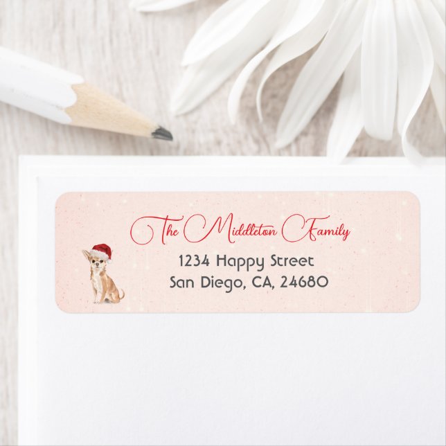 Etiqueta Chihuahua Santa Hat Perro Rojo Feliz Navidad (In situ)