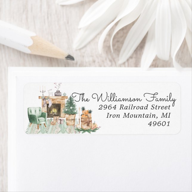 Etiqueta Chimenea de acuarela | Dirección de devolución de  (In situ)