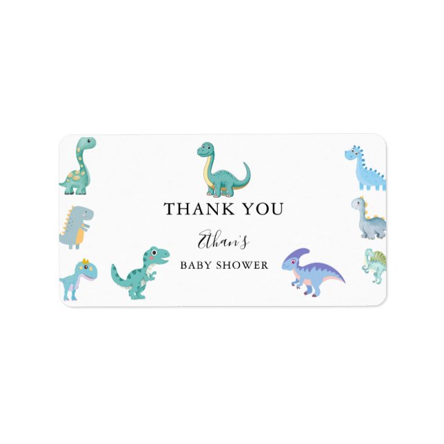 Etiqueta Chorro de Bebé de Dinosaurio con Estilo Blanco (Frente)