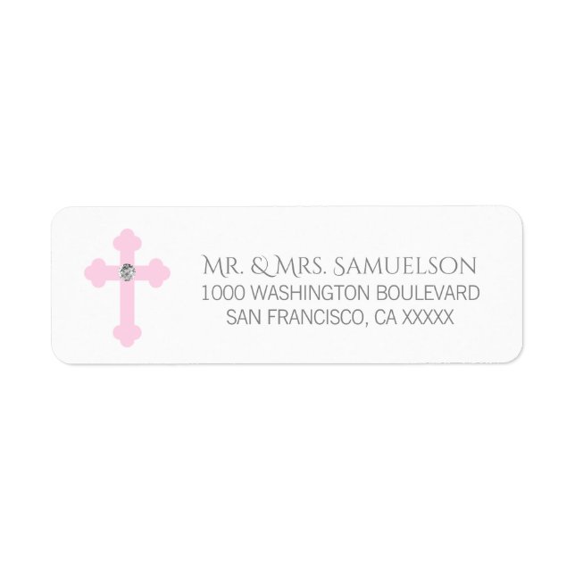 Etiqueta Christening / Baptism / Communiation Pink Cross Ch (Frente)