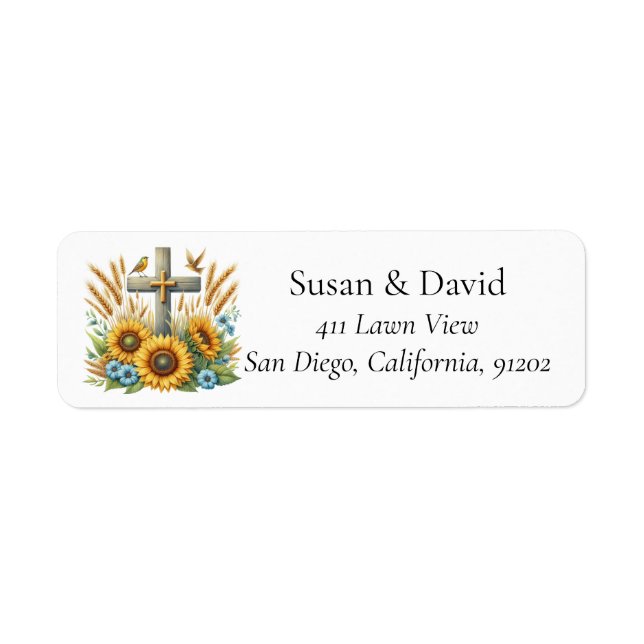 Etiqueta Christian Cross Religious Sunflowers (Frente)