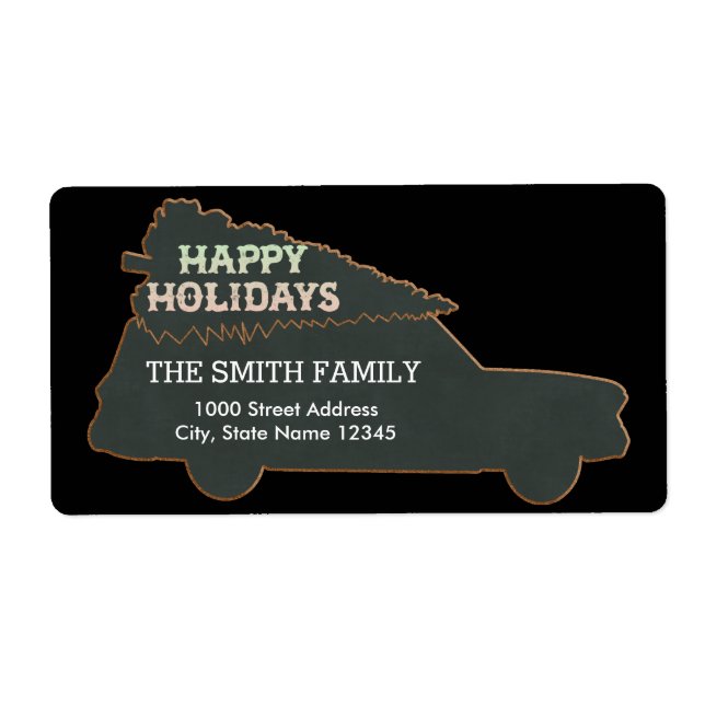 Etiqueta Christmas Black Background Car with Tree (Frente)