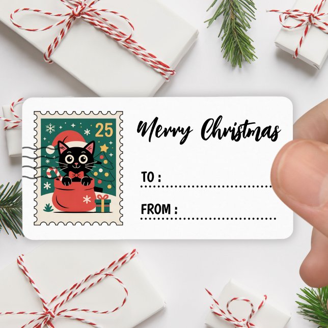 Etiqueta Christmas Black Cat Stamp Sticker Label (Subido por el creador)