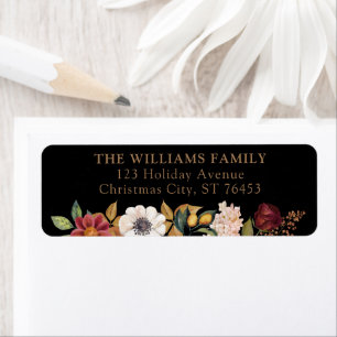 Etiqueta Christmas botanical floral black return address