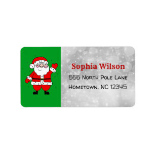 Etiqueta Christmas Cute Cartoon Santa Red and Green