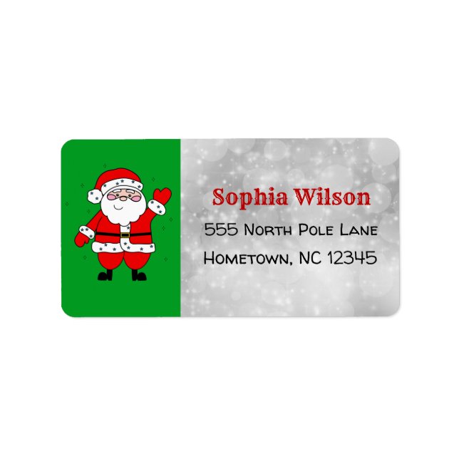 Etiqueta Christmas Cute Cartoon Santa Red and Green (Frente)
