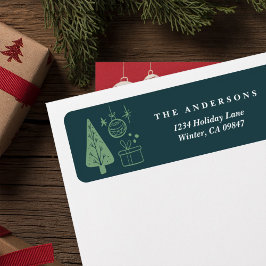 Etiqueta Christmas Green Hand Drawn Doodles Address Labels