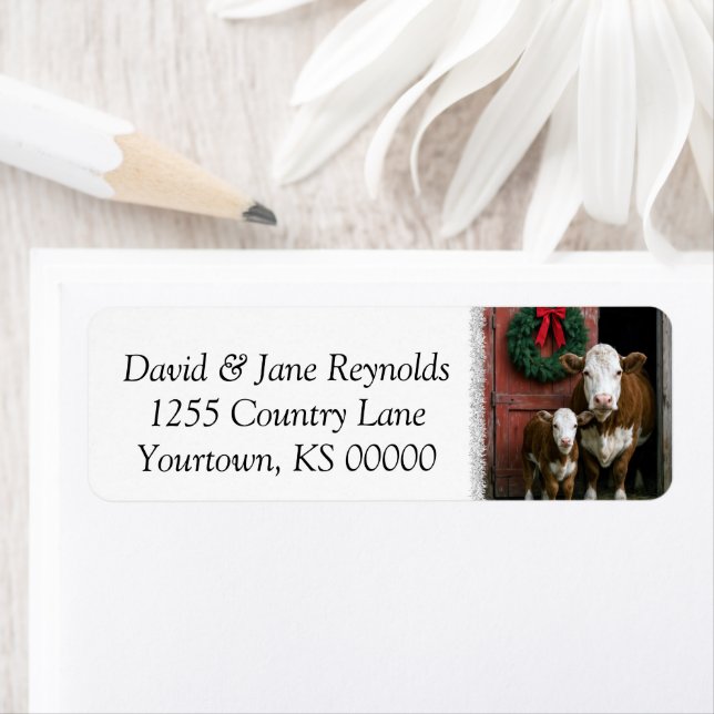 Etiqueta Christmas Hereford Cow and Calf (In situ)