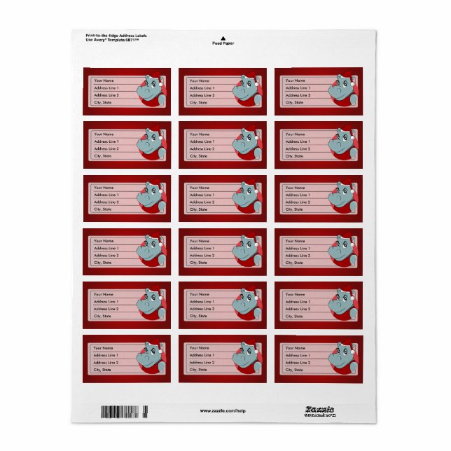 Etiqueta Christmas hippo cartoon (Hoja Entera)