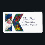ETIQUETA CHRISTMAS K LETTER / SANTA CLAUS WITH RED RIBBON<br><div class="desc">K initial letter , bold Christmas monogram design.Colorful,  whimsical and artistic acrylic painting for Christmas. Santa Claus , snowy Winter night with floral ornaments, cat, red bow, green decorative plants, red ribbons,  holly berries, puppets and toys in the snow by Bulgan Lumini (c)


















com</div>
