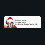 Etiqueta Christmas kitten<br><div class="desc">Silver or gray tabby kitten in a Christmas gift box wearing a Santa hat sends wishes of a Merry Christmas photo holiday return address label</div>