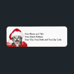 Etiqueta Christmas kitten<br><div class="desc">Silver or gray tabby kitten in a Christmas gift box wearing a Santa hat sends wishes of a Merry Christmas photo holiday return address label</div>