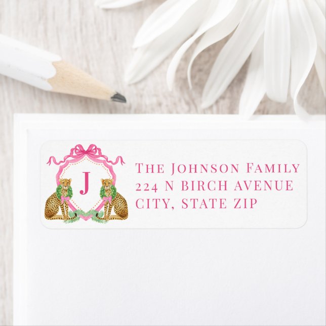 Etiqueta Christmas Leopard Wreath Monogram (In situ)