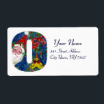 ETIQUETA CHRISTMAS O LETTER / SANTA CLAUS WITH RED RIBBON<br><div class="desc">O initial letter , bold Christmas monogram design.Colorful,  whimsical and artistic acrylic painting for Christmas. Santa Claus , snowy Winter night with floral ornaments, cat, red bow, green decorative plants, red ribbons,  holly berries, puppets and toys in the snow by Bulgan Lumini (c)


















com</div>