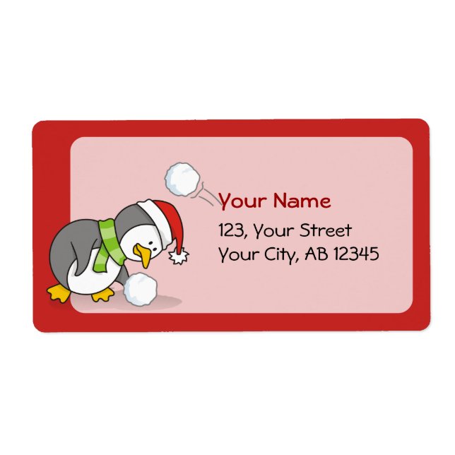 Etiqueta Christmas penguin getting a snow ball (Frente)
