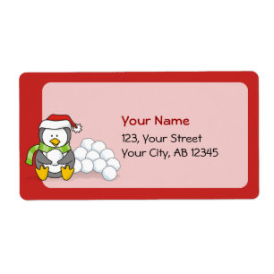 Etiqueta Christmas penguin sitting with snow balls