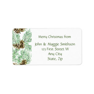Etiqueta Christmas Pine Boughs Cones Custom Label