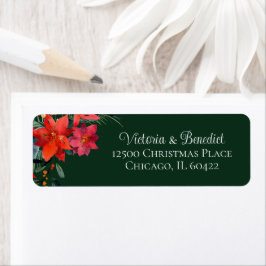 Etiqueta Christmas Poinsettia Floral Green Return Address