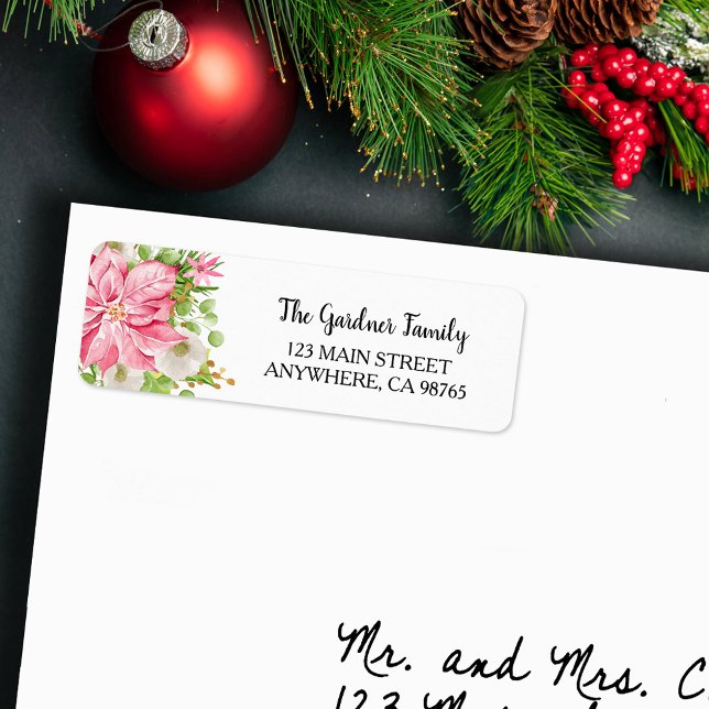 Etiqueta Christmas Poinsettia Floral Holiday (Christmas Poinsettia Floral Holiday Address Labels)