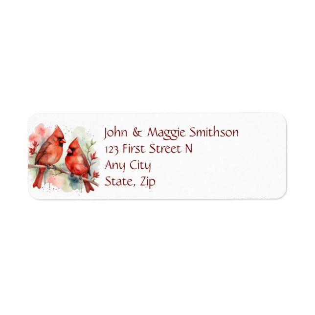 Etiqueta Christmas Red Cardinal Birds Holiday Art (Frente)
