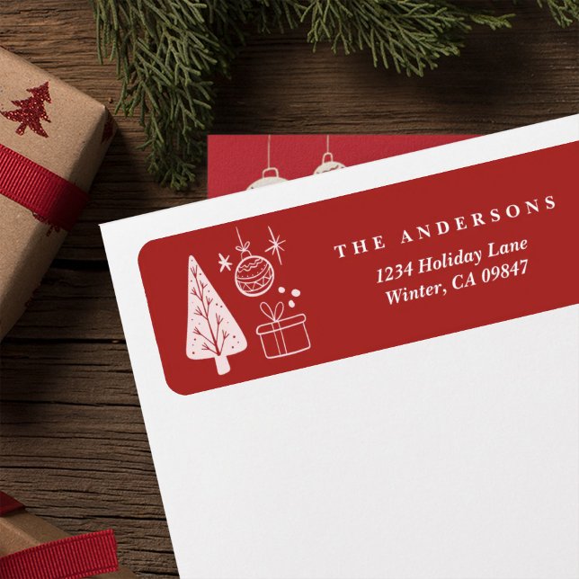 Etiqueta Christmas Red Hand Drawn Doodles Address Labels (Subido por el creador)