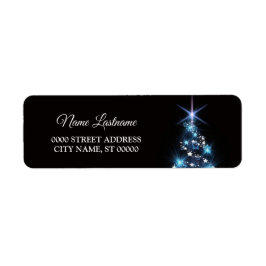 Etiqueta Christmas Return Address Blue Tree Black Elegant