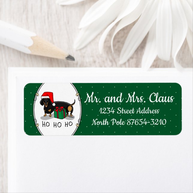 Etiqueta Christmas Santa Dachshund (S black & tan) Funny (In situ)