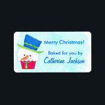 Etiqueta Christmas Snowman Cupcake Food Gift Sticker<br><div class="desc">This sticker is great for a label for your gifts of cookies, candy, pies, cakes or other food you give for Christmas or the winter holidays. The customizable label has the words "Merry Christmas" and "baked for you by your name". These words can all be changed to other words as...</div>