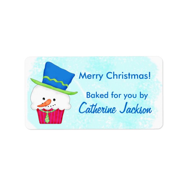Etiqueta Christmas Snowman Cupcake Food Gift Sticker (Frente)