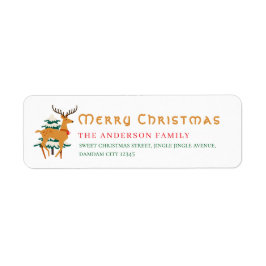 Etiqueta Christmas Tree & Reindeer Simple Return Address