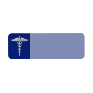 Etiqueta Chrome como Caduceus Símbolo médico Navy Deco azul