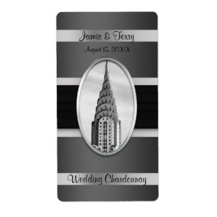 Etiqueta Chrysler Building Fiesta Wine Label Black Silver B