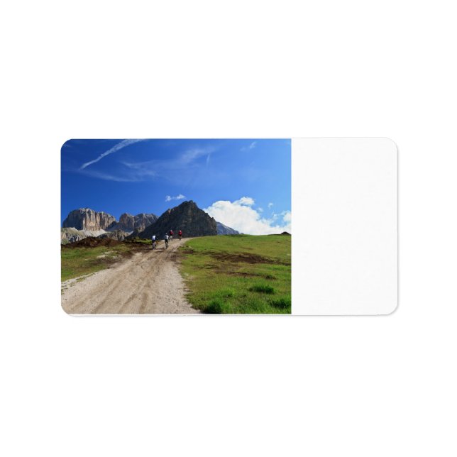Etiqueta ciclismo sobre los Dolomitas (Frente)