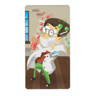 Etiqueta Científico con tubos de ensayo