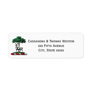 Etiqueta Ciervo Venado junto a un Árbol Emblema de la Crest