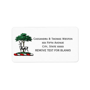 Etiqueta Ciervo Venado junto a un Árbol Emblema del Crest H