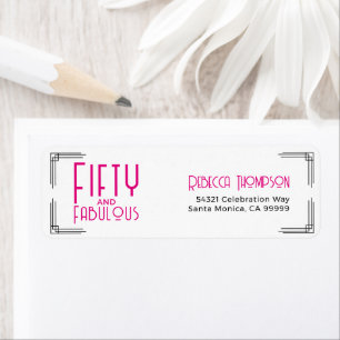 Etiqueta Cincuenta y Fabuloso Rosa Caliente Art Deco Cumple