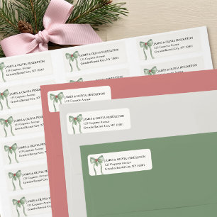 Etiqueta Cinta de lazo verde salvia acebo Navidad Dirección