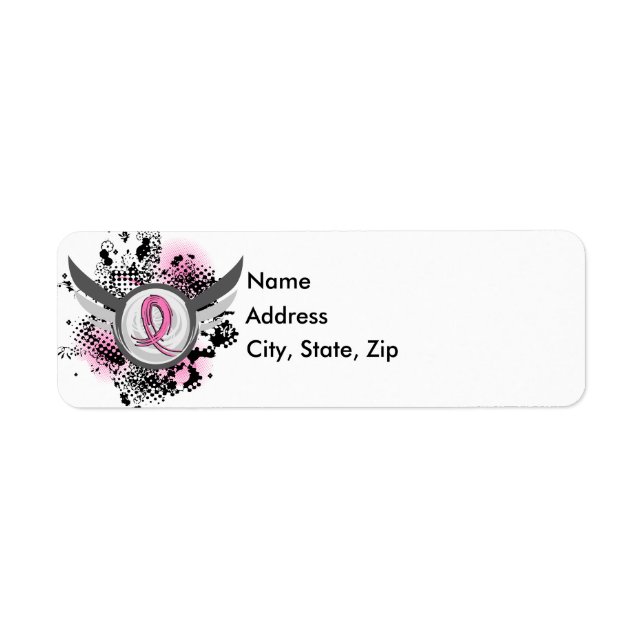 Etiqueta Cinta Rosa Y Alas Cáncer De Mama (Frente)
