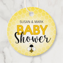Etiqueta circular para baby shower con tema de abe
