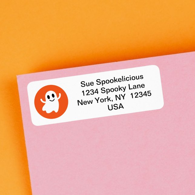 Etiqueta Círculo de Naranja fantasma de Halloween sonriente (Subido por el creador)