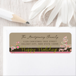 Etiqueta Círculos rosados Mod Christmas Tree Holiday Addres