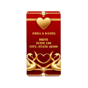 Etiqueta Cisne de Boda de Oro Rojo Decoración para Pareja �