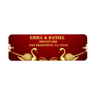 Etiqueta Cisne de Boda de Oro Rojo Pareja Decoración 💍