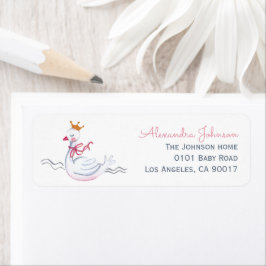 Etiqueta Cisne rosa y corona floral con monograma l