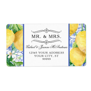Etiqueta Citrus Lemons Vegetación Vela Azul y Baldosa Blan