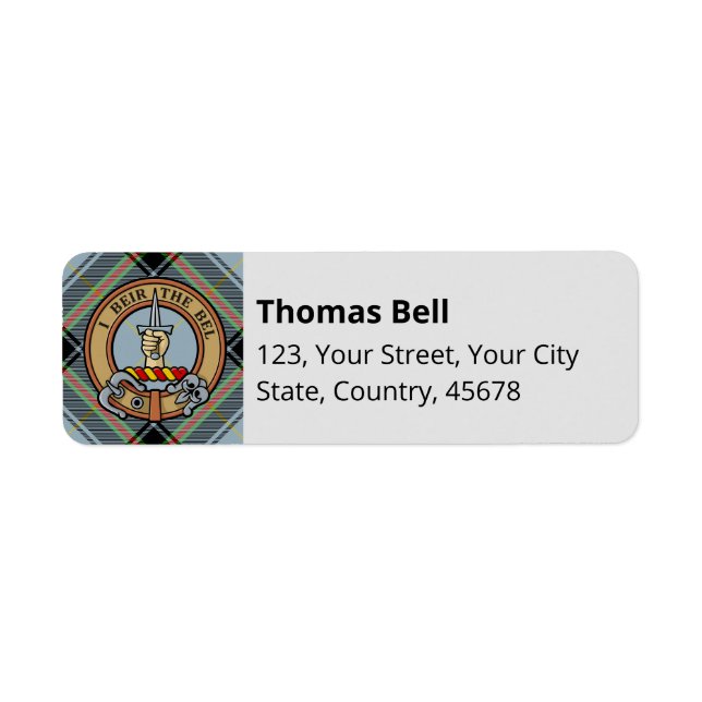 Etiqueta Clan Bell Escudo sobre Tartán (Frente)