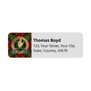 Etiqueta Clan Boyd Escudo sobre Tartán